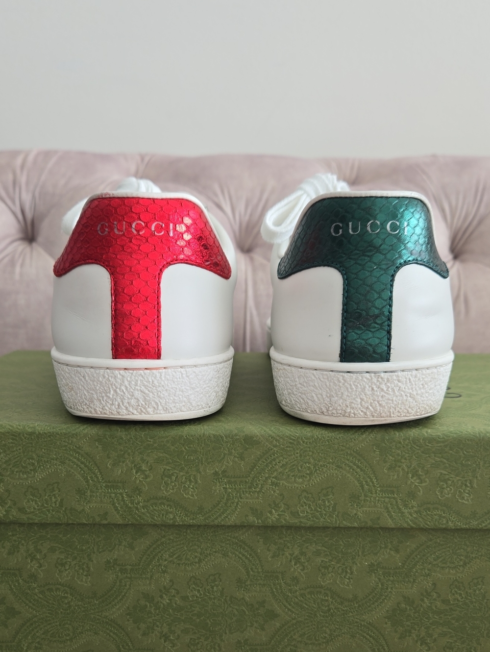 Gucci "New Ace Bee Embroidered" White Sneakers, Size 8.5 - Picture 5 of 13